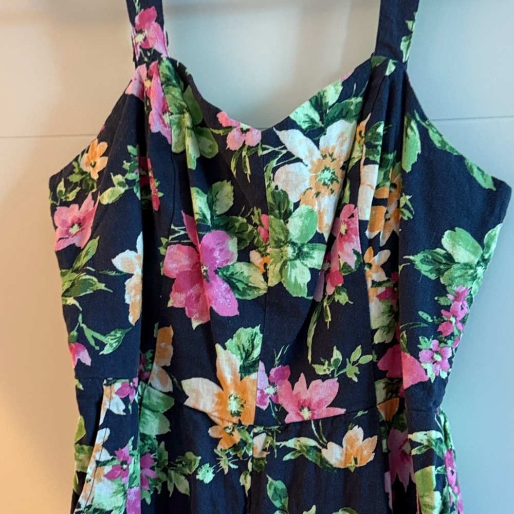 Old Navy Navy Floral Jumpsuit with Pink, Green & Yellow Flowers